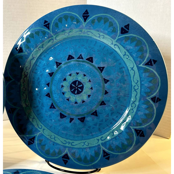IL Mulino New York Set Of (5) 100% Melamine Turquoise Blue Abstract Print Plates - Picture 3 of 10